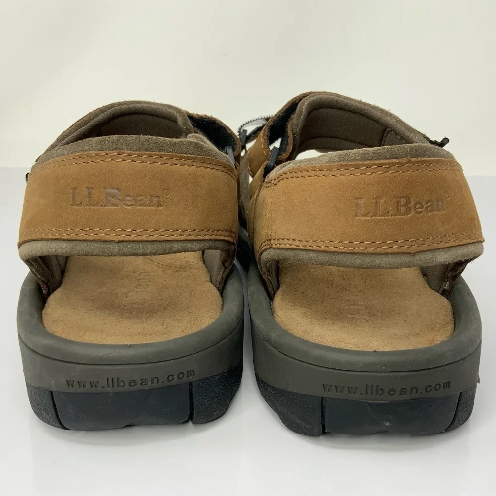 L.L. Bean Sandals Florsheim Brown Leather. Hook and Loop Strap. Men’s 10 Med.